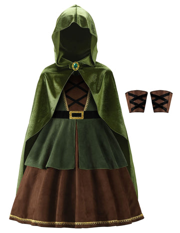 Relibeauty Archer Costume Girls Huntress Costume For Girls With Cape,Green 3T/100