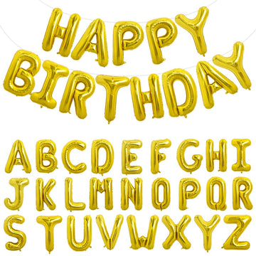 Toniful 65 Pcs 16 Inch Gold Happy Birthday Balloons And 2 Sets A-Z Foil Letters Balloons Diy Personalized Phrase Banner For Birt