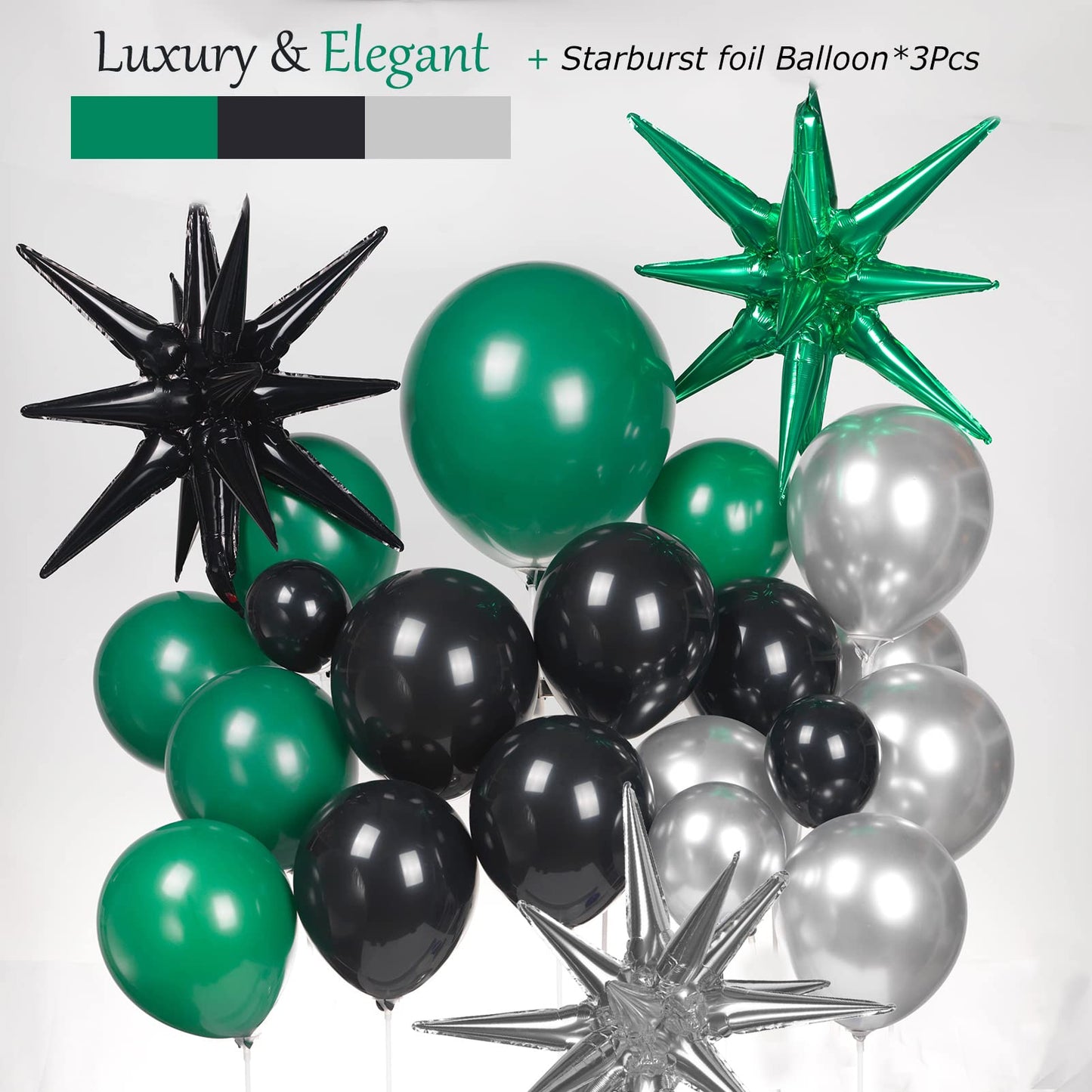 Black And Green Silver Balloon Balloon Garland Kit 130Pcs Forest Green Chrome Silver Large Starburst Foil Hunter Green Balloons