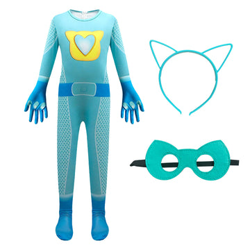 Daisyduds Superhero Costume Jumpsuits With Zipper, Accessories Set Halloween Christmas Outfits For Little Cutie(130Cm/6-7T) Blue