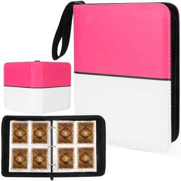 Collectible Trading Card Albums 4-Pocket Binder  400 Pockets Case Holder enhanced Zip PU Card Binder for TCG  Sports Cards (Pink & white)