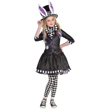 Amscan Dark Mad Hatter Halloween Costume For Women, Medium, Includes Dress, Hat, Bowtie, And Tights