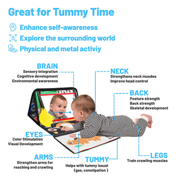 Baby Mirror Toys For Tummy Time, Newborn Infant 0 3 4 6 12 Months Old Boy, Girl Gift. Brain Developmental Montessori Sensory Hig