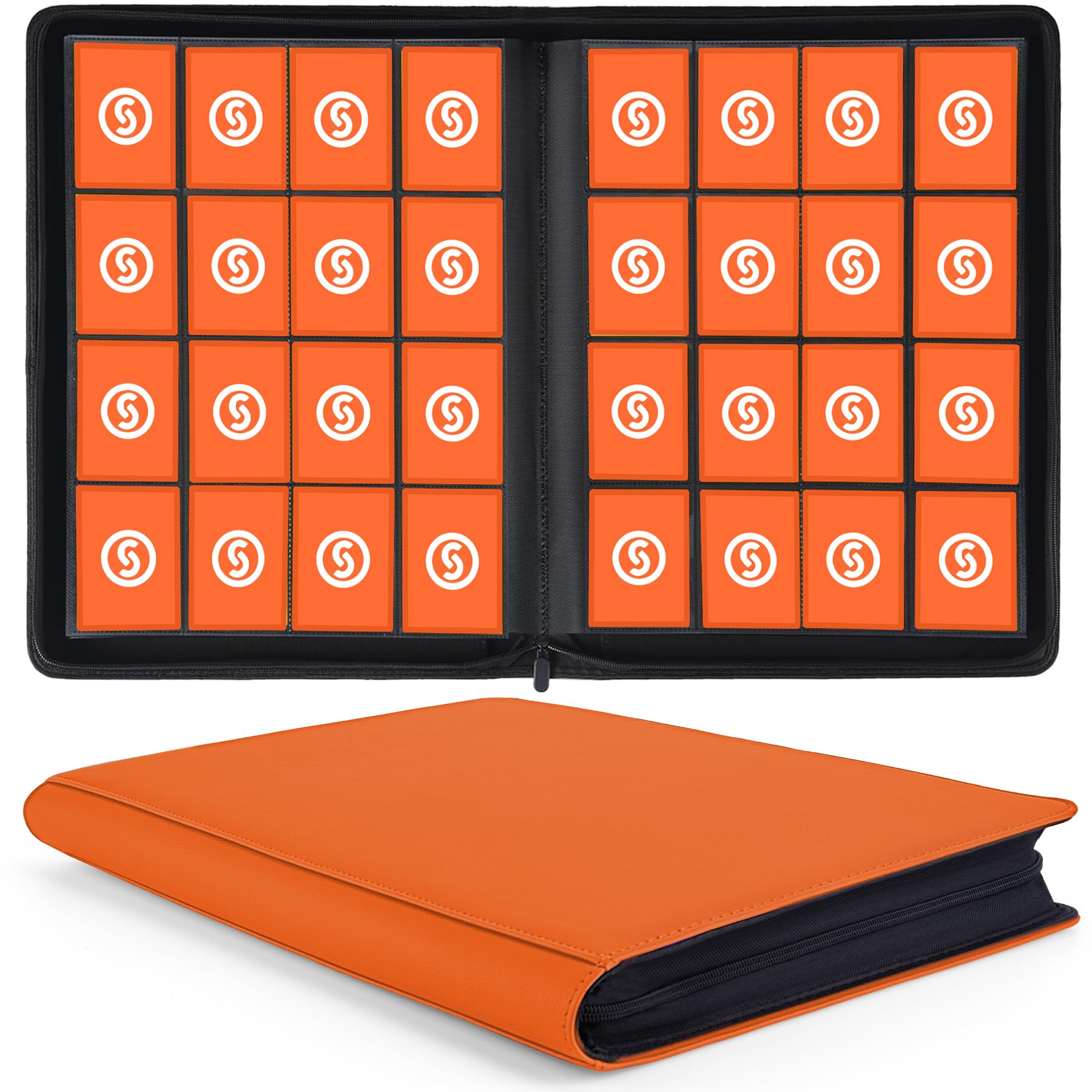 1000+ Pockets Trading Card Binder  enhanced 16 Pocket Card Binder  Ringless Side Loading Collection Album Holder Folders for MTG  TCG  Game Cards & Sports Cards (Orange)