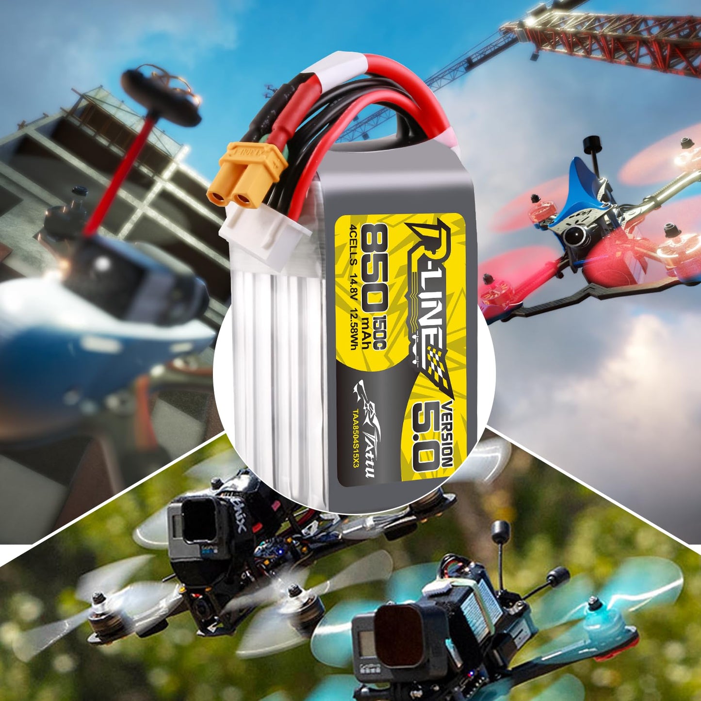 Tattu R-Line Version 5.0 4S Lipo Battery 14.8V 150C 850Mah Lipo Battery Pack With Xt30U-F Plug