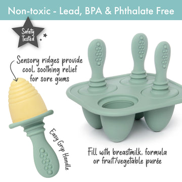 Primastella Silicone Petite Pops - Baby Popsicle Mold - Bpa Free - Dishwasher Safe - 4 Months+ (Sage Green Teether Pops)