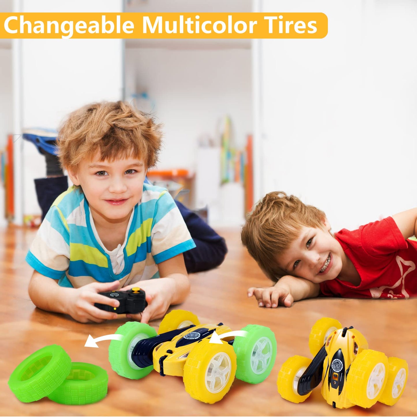 FREE TO FLY Remote Control Car for Boys 6-12: Kids Rc Stunt Car 2.4GHz Fast Race Car with Lights 4WD 360Rotating RC Cars Toy Gif