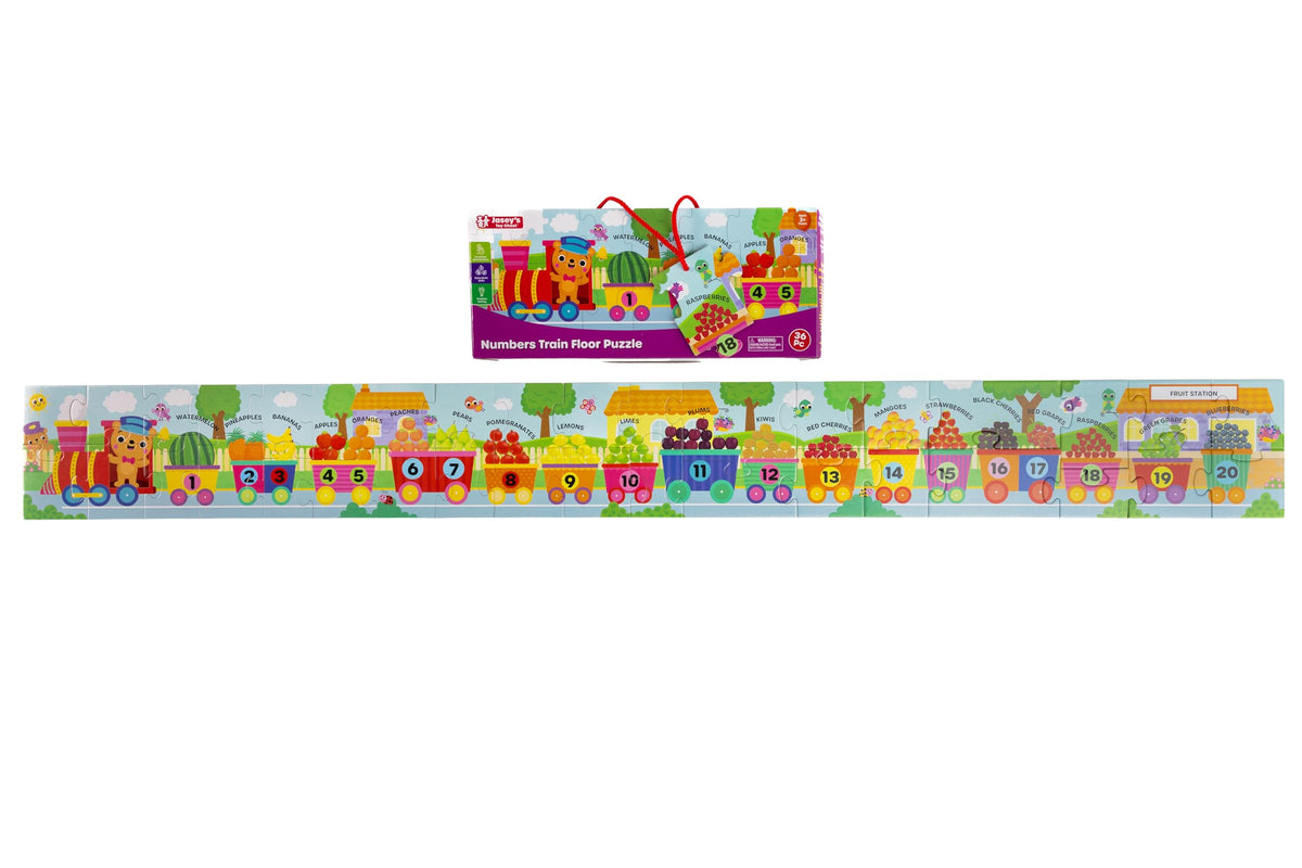 Jaseys Toy Chest Numbers Train Floor Puzzle | Large 120 Numbers Learning Puzzle with Colorful Train Cars & Number Matching | Ed