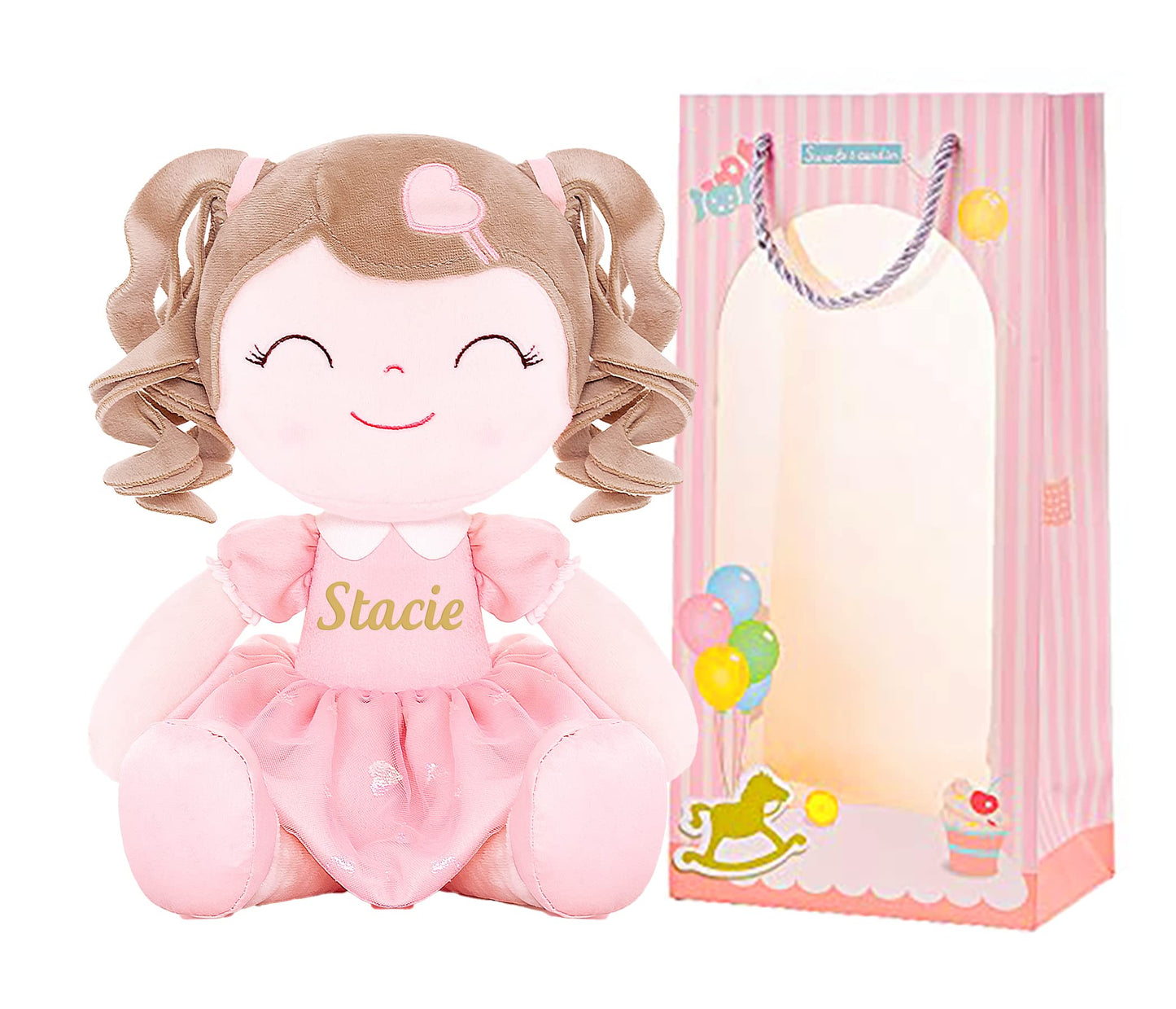 Gloveleya Personalized Curly Doll With Your Name - Cute Custom Pink Soft Plush Doll For Girls Plush Doll Customized Gifts