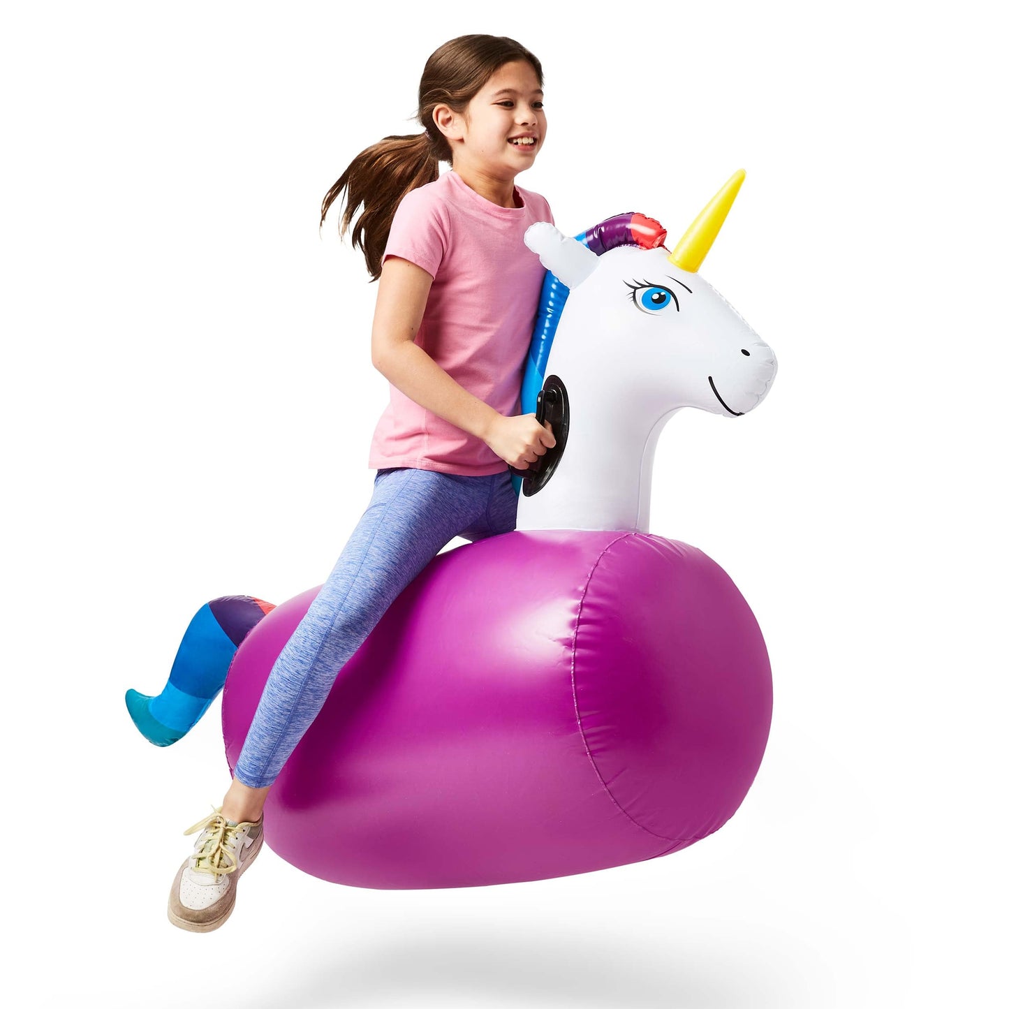 Hearthsong Hop N Go Inflatable Unicorn Riding Bouncy Hopping Toys For Kids Ages 5+ - Ride On Bouncer Animal Hopper Jumping Toys For Outdoor Games