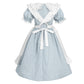 Ltakk Pioneer Dress Girls Colonial Costume Prairie Pilgrim Girl Dresses With Ruffled Pinafore, Stone Blue, Large, Age Over 4 Yea