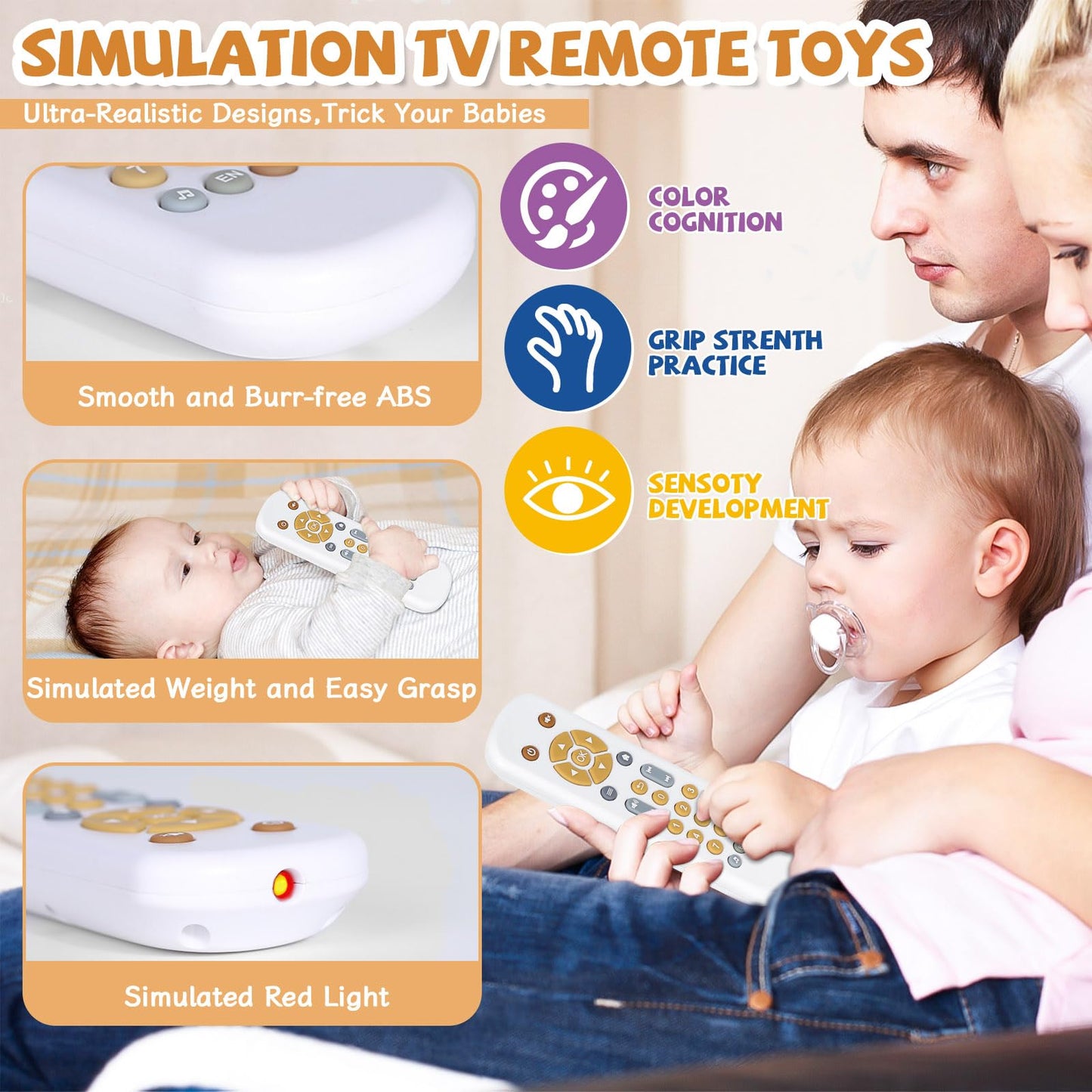 Orzbow Baby Remote Control Toy For 6 Months+ With Music, Tv Remote Toy With Realistic Light And Sound - English, French And Spanish For Infant Play Remote Musical Toys, Bpa Free, White