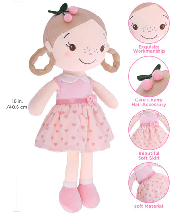 Gagaku Baby Dolls For 1 Year Old Girls (16''),Soft Baby Doll,My First Baby Doll For 1 Year Old Birthday Gift,Christmas Plush Toys Gift For Toddler Kids Infants - Cherry Girl