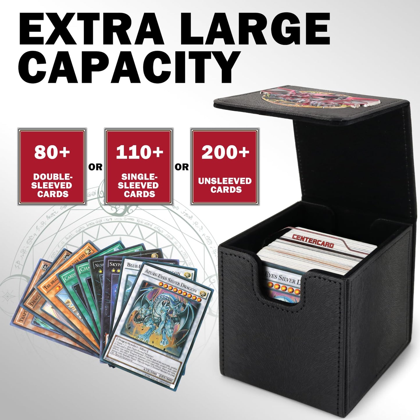 Card Deck Box For Ygo Mtg 3D Sculpted Relief Deck Box 110 Card Storage Box Trading Games Leather Storage With Divider (Sky Drago