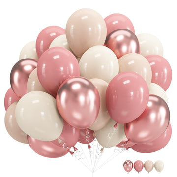 Blush Pink Balloons, 60 Packs 12 Inch Retro Pink Double Stuffed Nude Beige Balloon, Dusty Pink And Rose Gold Boho Balloons Set F