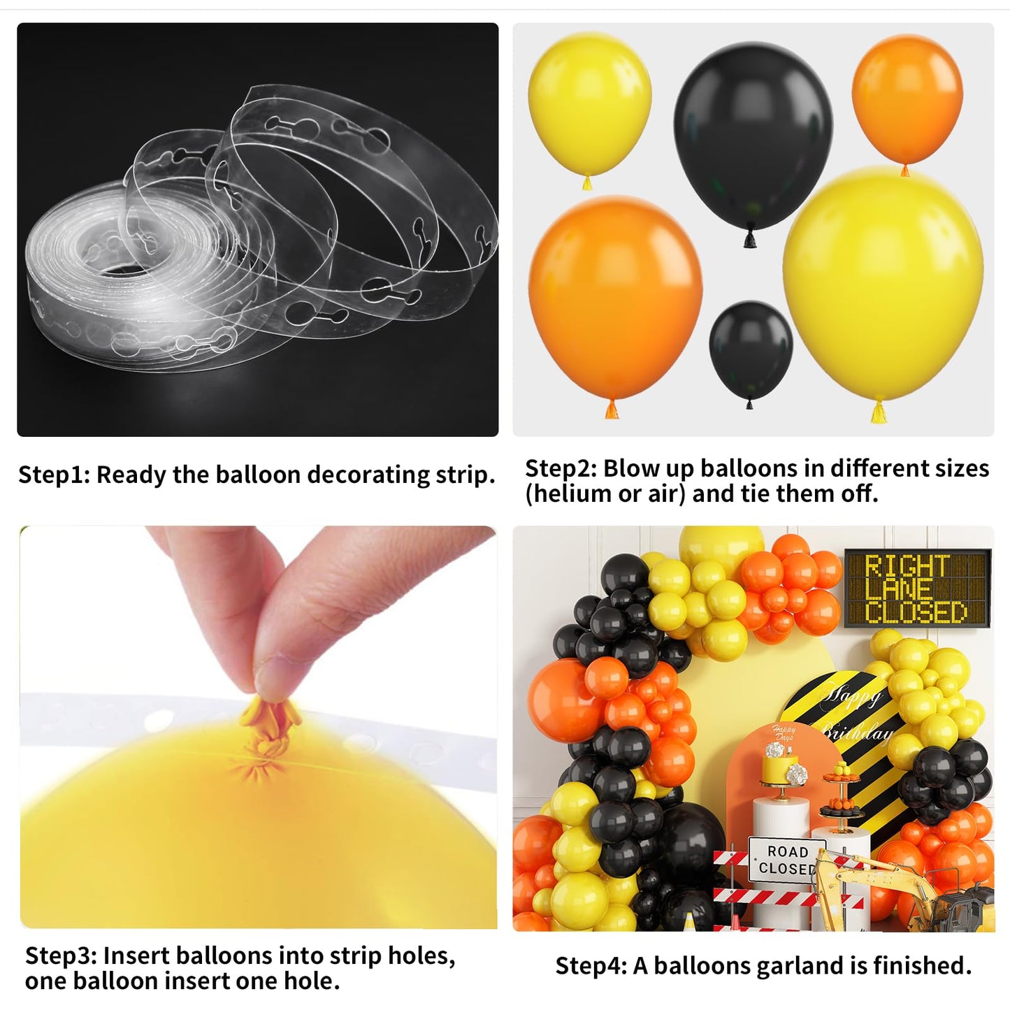 Construction Party Balloon Garland Kit, Construction Birthday Party Supplies Orange Black Yellow Balloon Garland With Truck Foil Balloon For Construction Quarantine Party Decorations