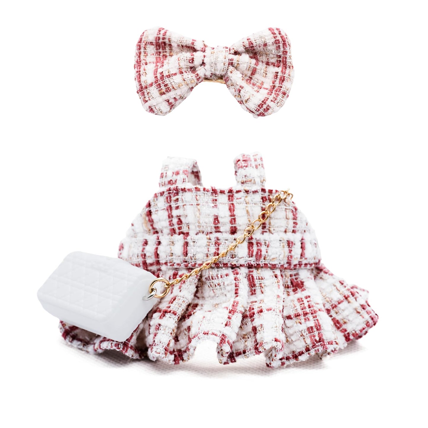 LYBHYQTII Doll Clothes for 17cm Dolls  enhanced Handmade Fashion Clothes 3 Piece Set Including a Bag  Clothes and Bow with High-End Dolls Accessories for Play & Display - Red (No Doll No Logo)