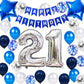 21St Birthday Party Decoration Blue For Him, Happy Birthday Banner Blue Number 21 Birthday Star Foil Balloons Latex Confetti Bal