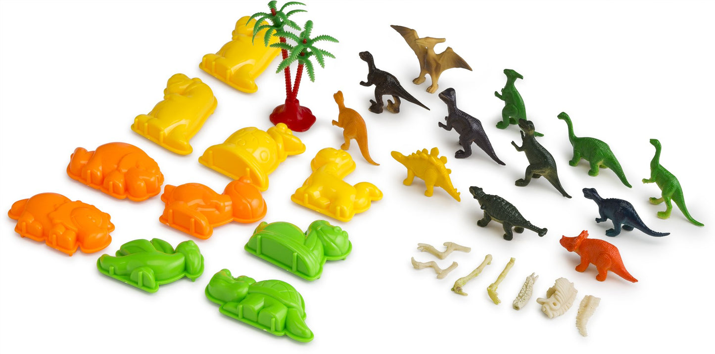 CoolSand Dino Discovery 3D Sandbox for Kids with 1 Pound Moldable Indoor Artificial Play Sand, Shaping Molds, Dinosaur Figures,