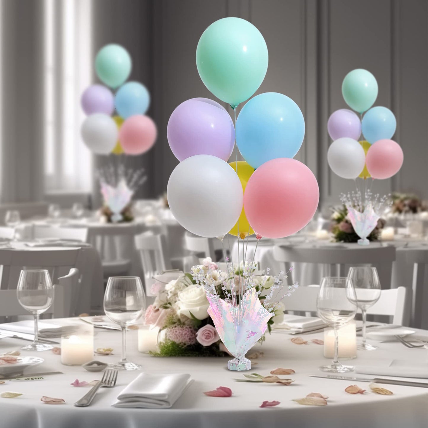 6 Set Pastel Birthday Decorations Rainbow Party Table Balloons Centerpiece Stand Kit For Girls Baby Shower Birthday Party Wedding Prom Table Decorations