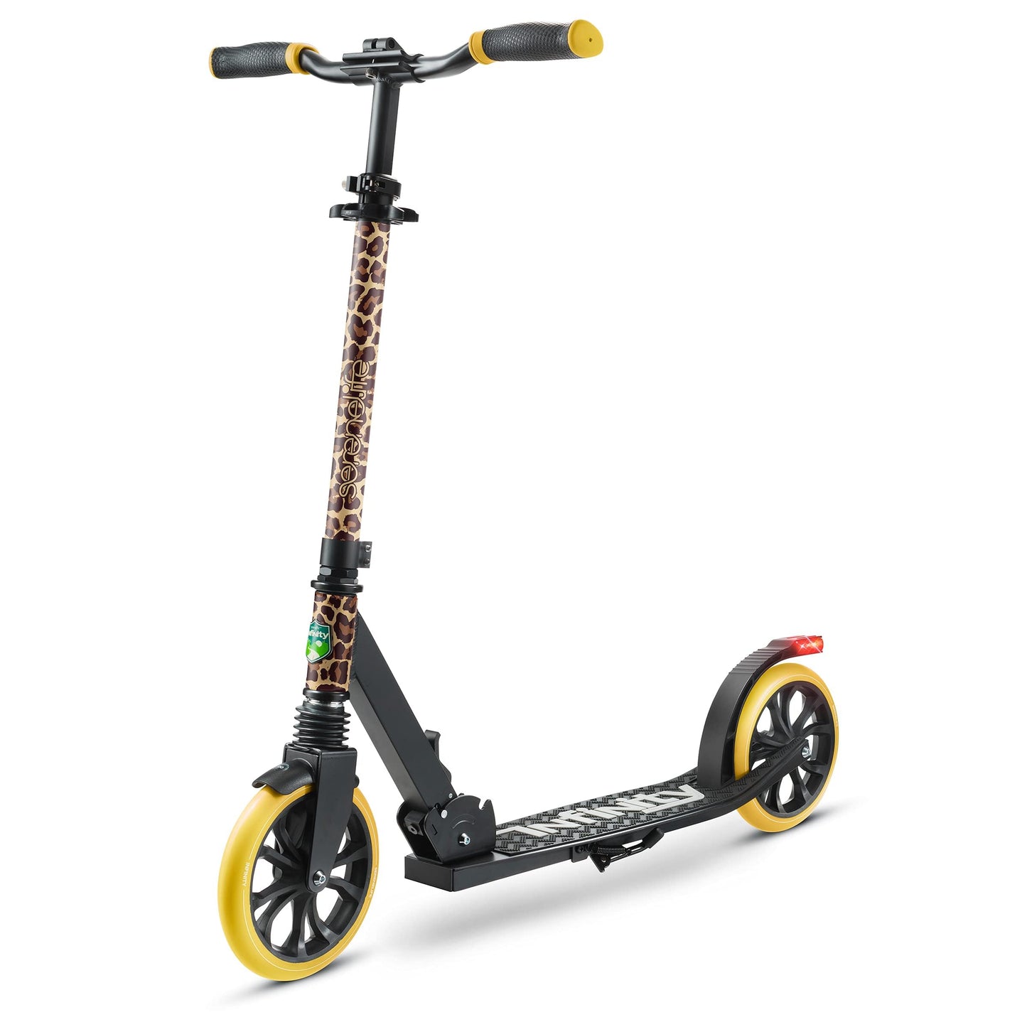 SereneLife Kick Scooter mature-themed Teenagers Kids- 2 Wheel Kids Scooter with Adjustable T-Bar Handlebar - Alloy Anti-Slip Deck - Portable Folding Scooters for Kids with Carrying Strap - Leopard