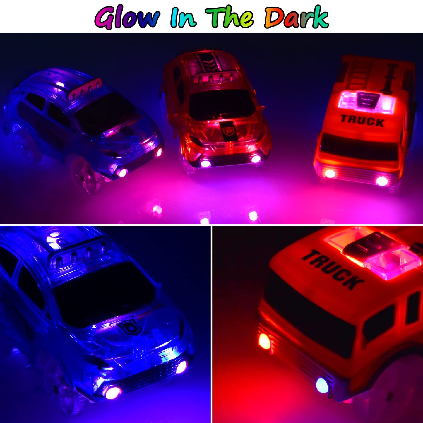 INLAIER Light Up Toy Cars - 5 LED Flashing Racing Car Track Accessories - Yellow - Compatible with Magic Tracks (3 Pack)