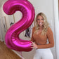Hot Pink Number 2 Balloon 40 Inch, 2 Balloon Number, 2Nd Birthday Decorations For Baby Girls Boys Toddlers