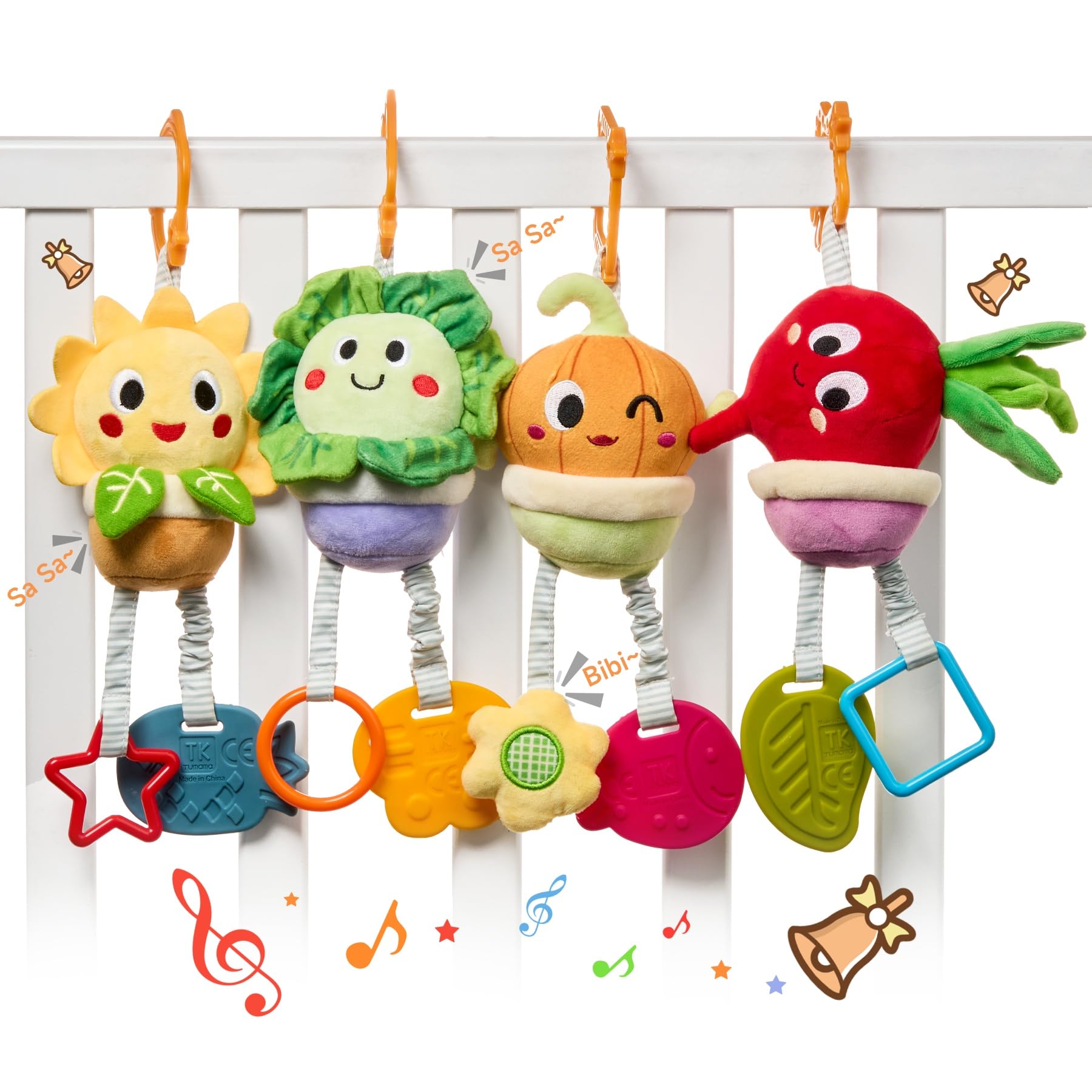 Tumama Baby Toys 0 3 6 12 Months, Soft Hanging Stroller Toys Potted Plant Crib Car Seat Toys, Infant Newborn Crinkle Infant Rattles With Teether Squeaky Sensory Developmental Toy