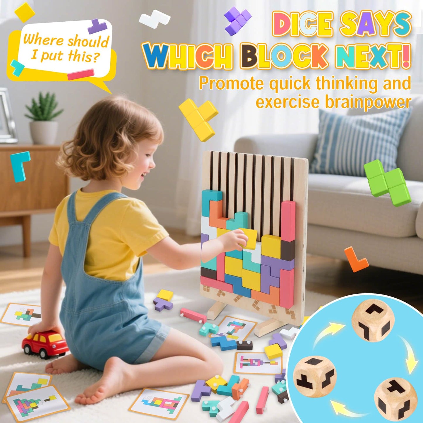 Joneg Games For 3+ Year Olds Kids- Wooden Stacking Puzzles Tetris - Brain Teasers 3D Russian Blocks Board - Stem Montessori Toys