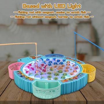 Pakoo Light Up Fishing Game Toys, Rotating Board Game With Music Including 45 Fishes And 8 Fishing Poles, Party Game Toys For Kids Age 4 5 6 7 8 And Up