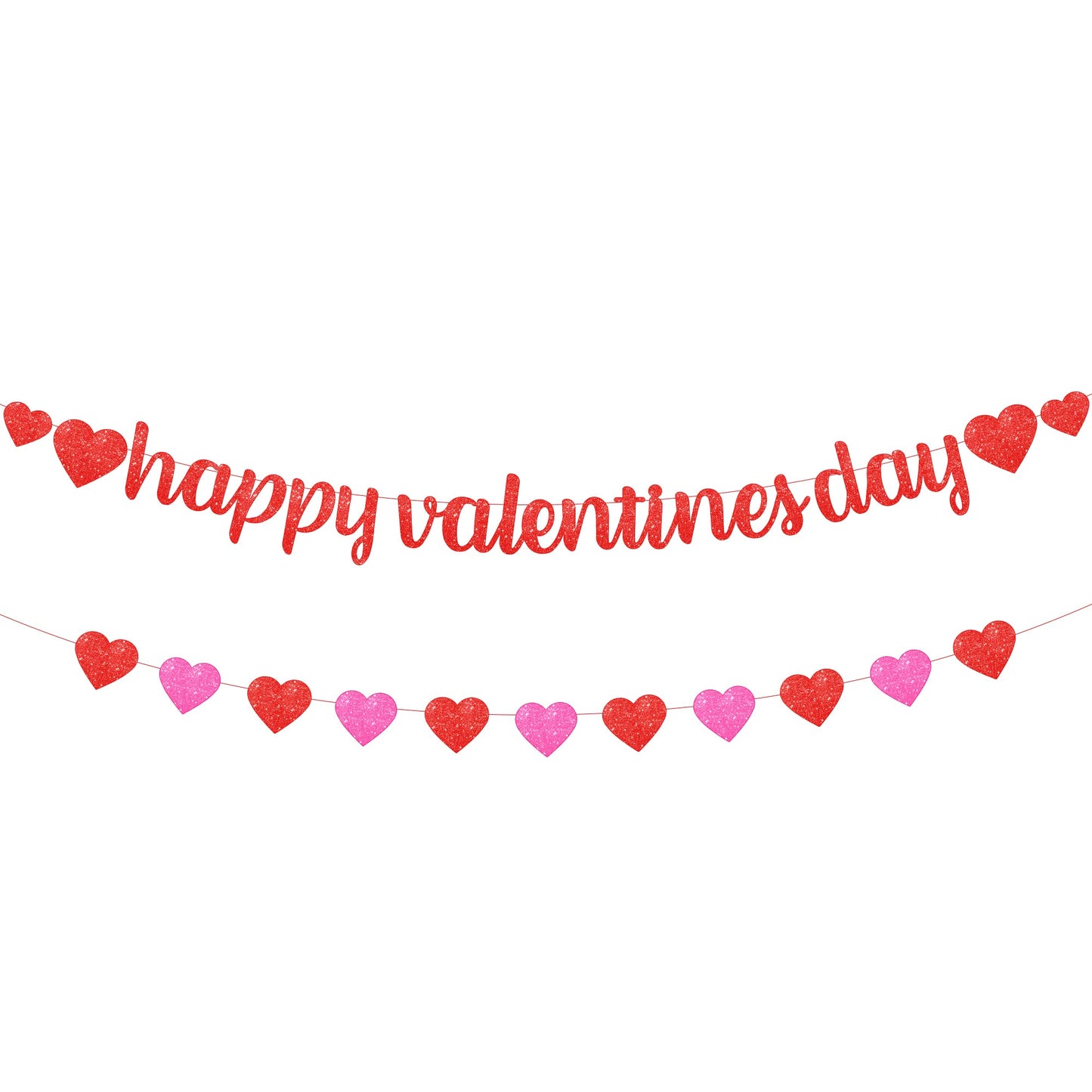 KatchOn, Glitter Happy Valentines Day Banner - 10 Feet, No DIY | Red Pink Heart Garland for Valentines Day Decorations | Valenti