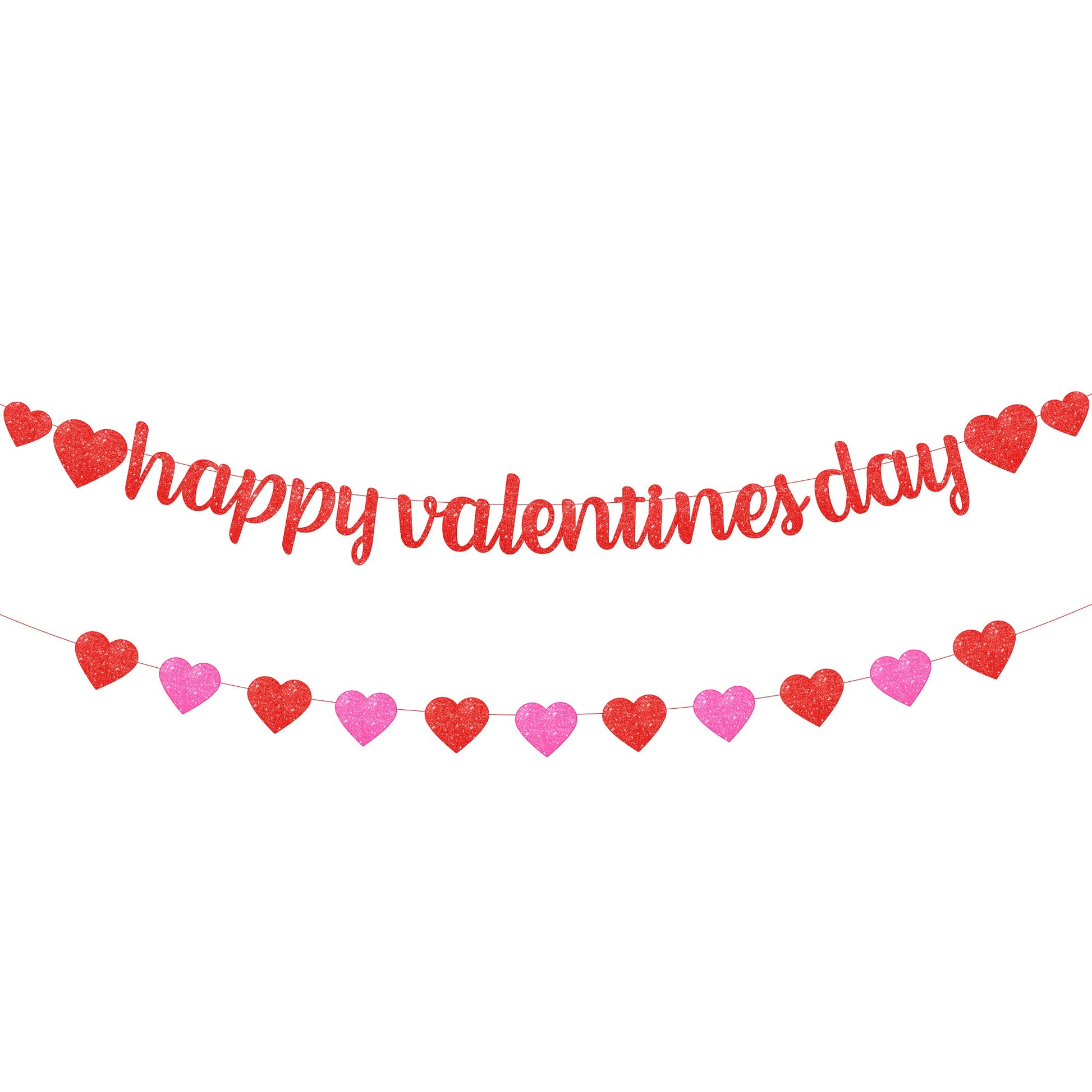 KatchOn, Glitter Happy Valentines Day Banner - 10 Feet, No DIY | Red Pink Heart Garland for Valentines Day Decorations | Valenti