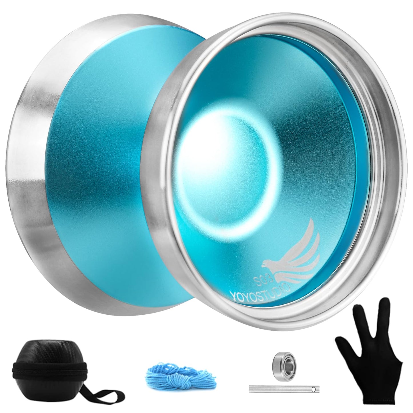 Yoyostudio S03 Blue Silver Professional Bi-Metal Yoyo, Unresponsive Yo Yo For Adults, Responsive Yoyo For Kid 8-12 Or Above With