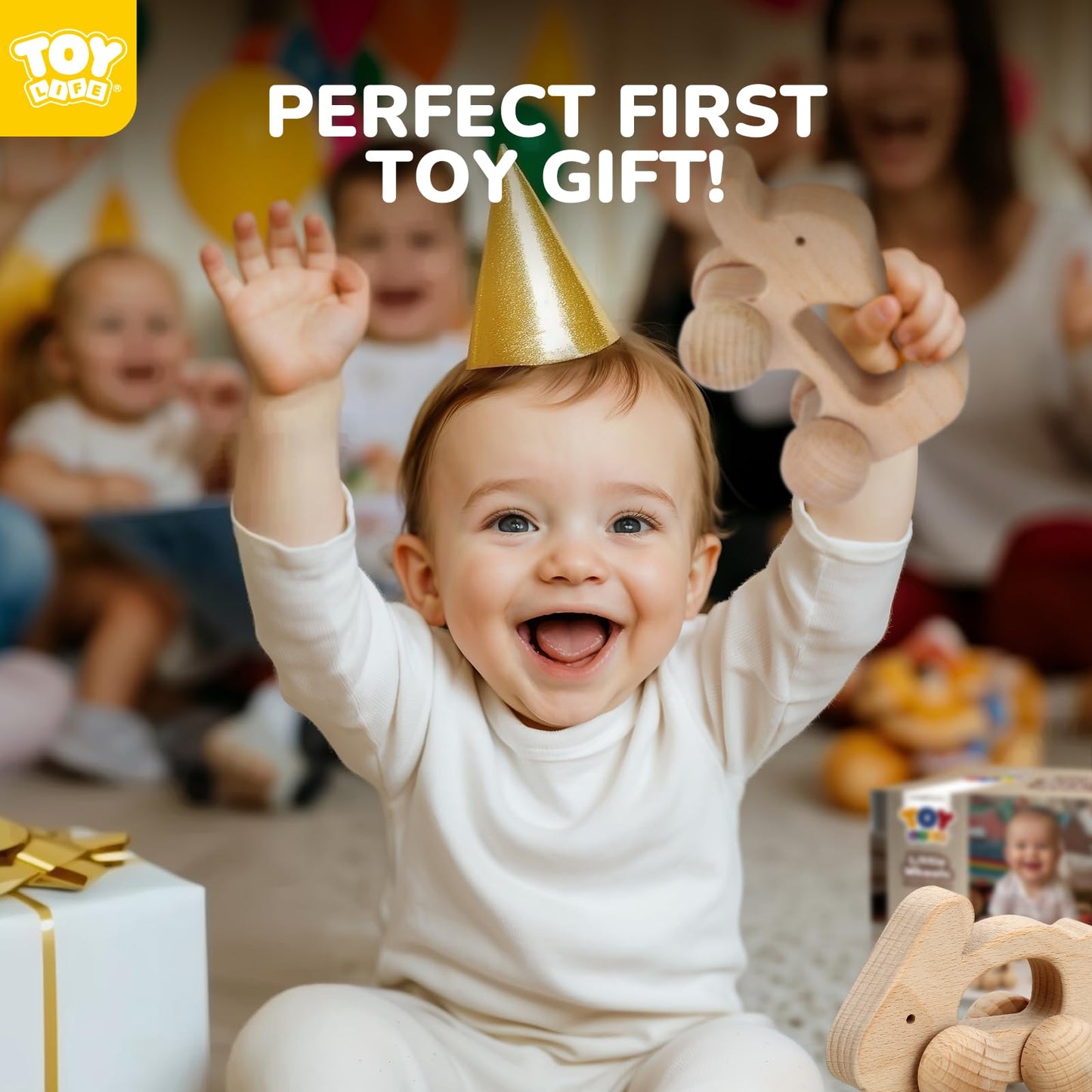 Toy Life Wooden Toys Cars, Animal Wooden Cars, Montessori Toys For Babies 0-6-12 Months, Wooden Baby Toys For 1 Year Old Boy Birthday Gift, Baby Boy Nursery Decor, Elephant & Rabbit Toy Car