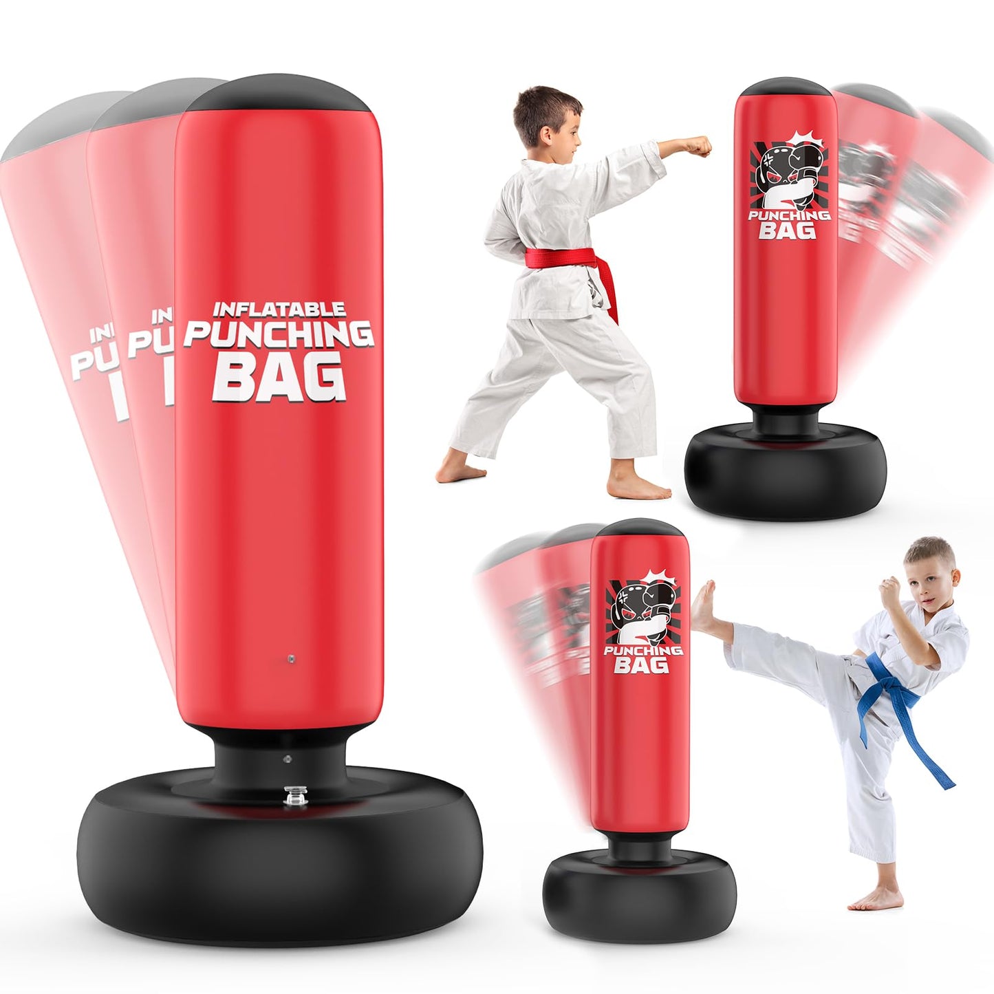 Finditop Inflatable Sports Toys Punching Bag for Kids - Bop Bag for Toddlers and Children Ages 4 5 6 7 8 - 47 Blow Up Toy with B