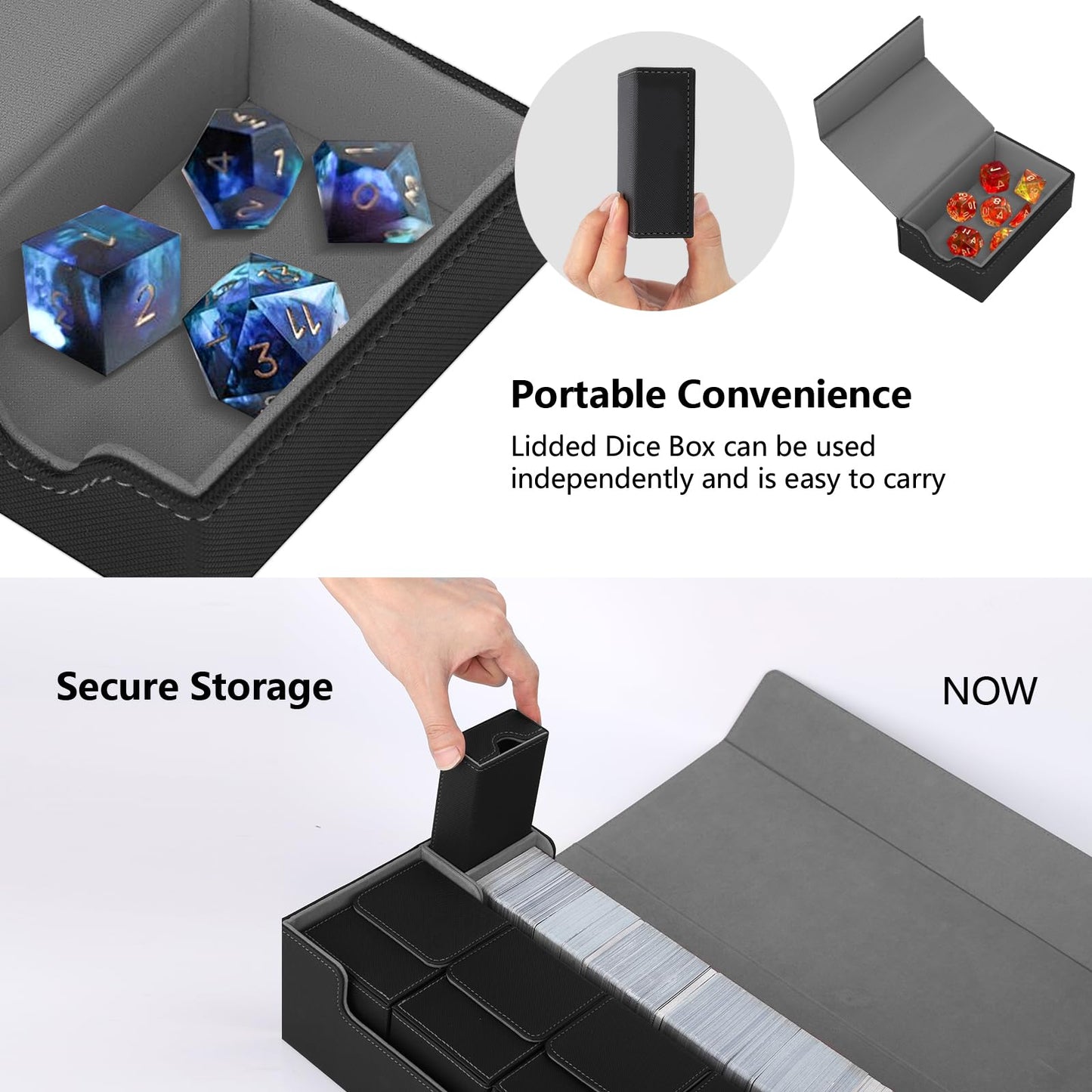 Scimi Mtg Card Storage Box Tcg Deck Case Holds Fits 5 Windows Decks Card Box Or 1800+ Sleeved Cards For Mtg, Yugioh, Uno, Tcg, Trading Cards With Mat Case And Strong Magnet Closure (Black)