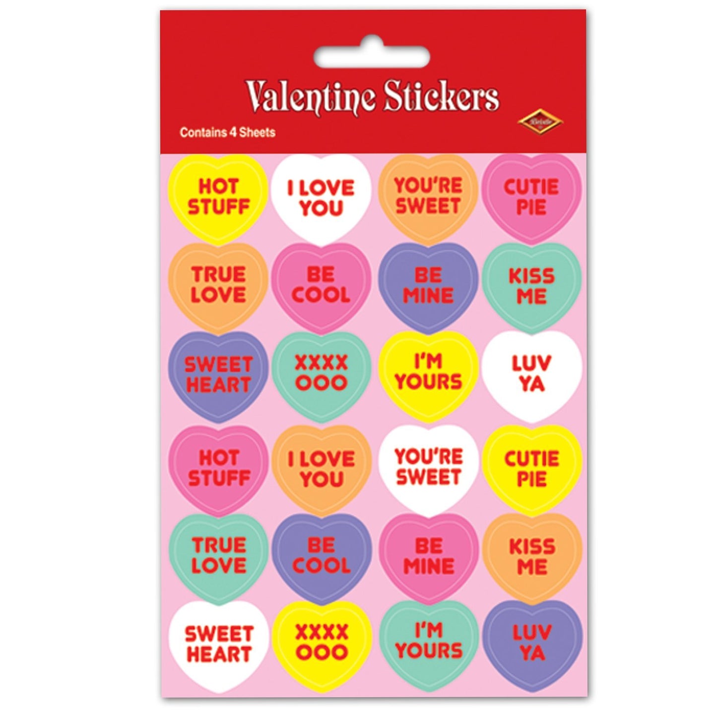 Candy Heart Stickers Party Accessory (1 Count) (4 Shs/pkg) Pkg/1