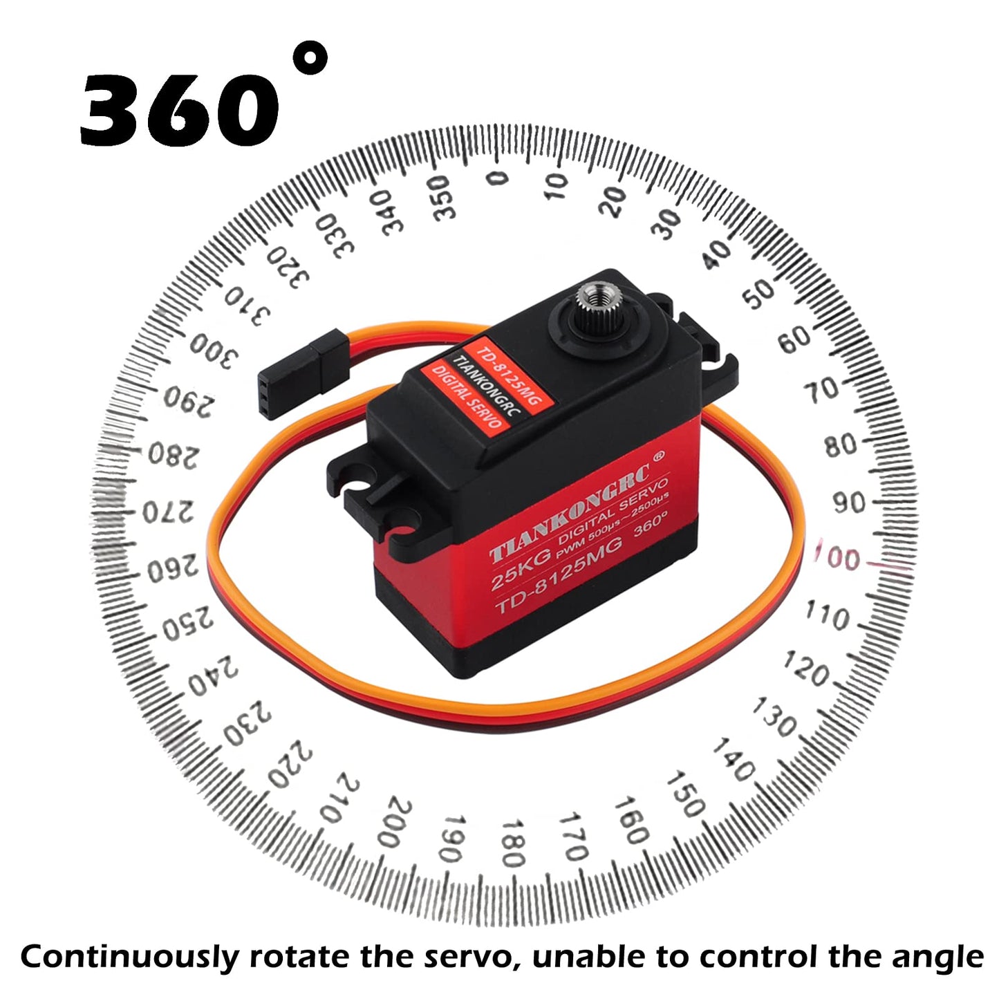 Wishiot TD-8125MG 25KG Digital Servo 360 Degree Waterproof Large Torque Metal Gear for DIY Robot Robotic Arm RC Model PWM 500s-2