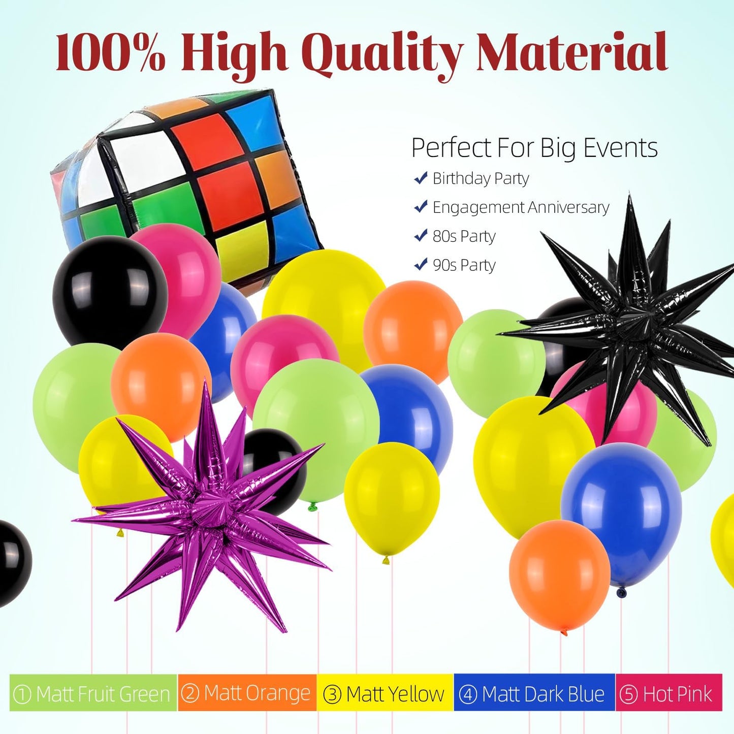 90S 80S Party Balloon Garland Arch Kit, 90S 80S Theme Party Decorations With 4D Dice Hot Pink Black Star Foil Balloons For 80S 9
