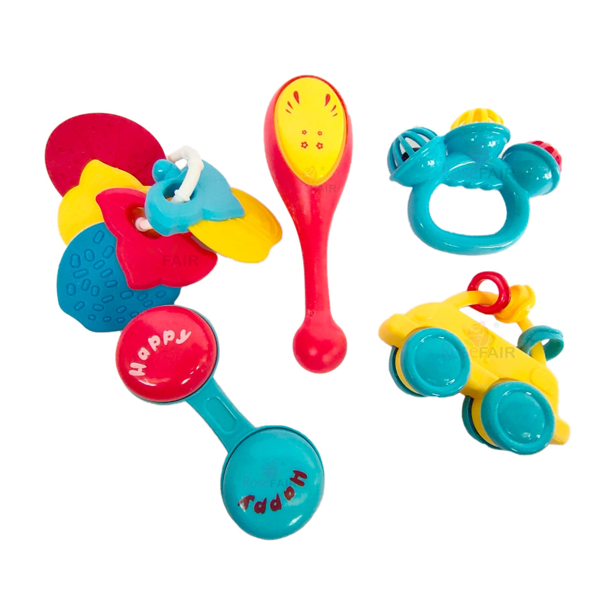 Rosefair Plastic Baby Rattles Toys Set, Infant Grab Shake Rattle, Sensory Teether, Development Learning Music Sound Toy, Newborn
