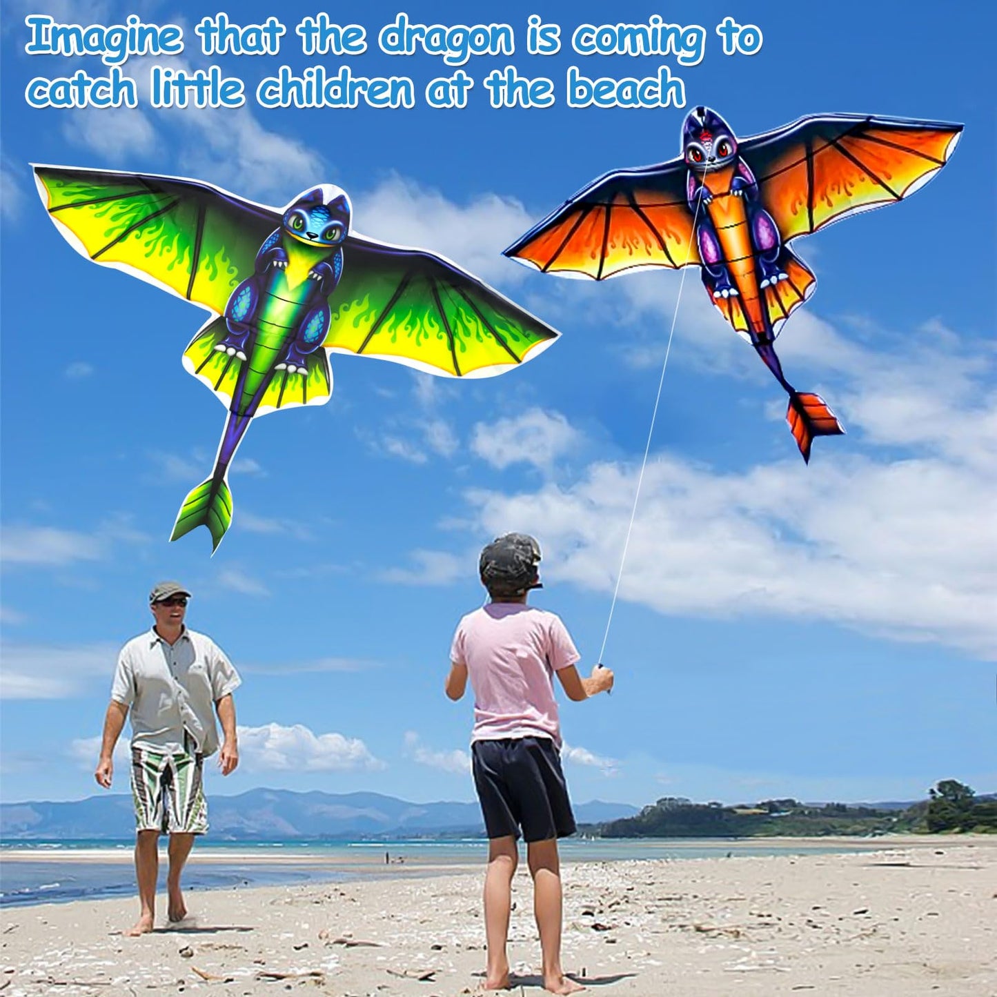 Kite, 2 Pack Dragon Kites For Kids Ages 4-8 8-12 & Adults, Easy To Fly Dinosaur Kite For Beginner, Kite With Kite String, Great For Outdoor Activities & Family Trip Easter Gifts