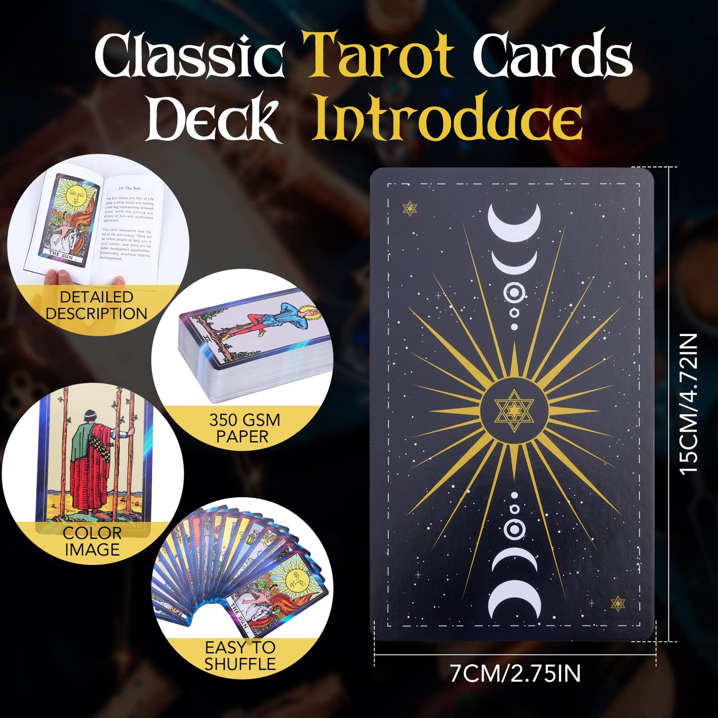 Yixangdd Tarot Cards With Guide Book 18 Pcs Include 1 Deck Of 78 Cards ?6 Mini Crystal Jars,7 Chakra Stones,1 Spirit Pendulum,1 Cloth ,1Goddess Of Earth Pendulum Mat,1 Velvet Bag
