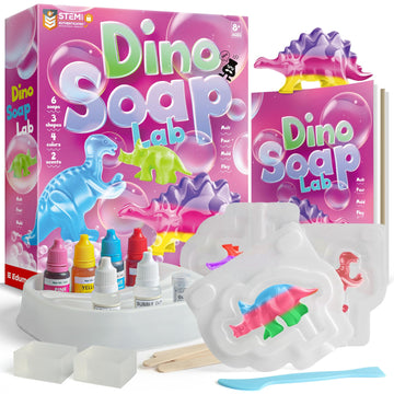 EDUMAN Dino Soap Making Kit for Kids, Dinosaur Education Science Kits with Stegosaurus, Tyrannosaurus, Styracosaurus Models, DIY