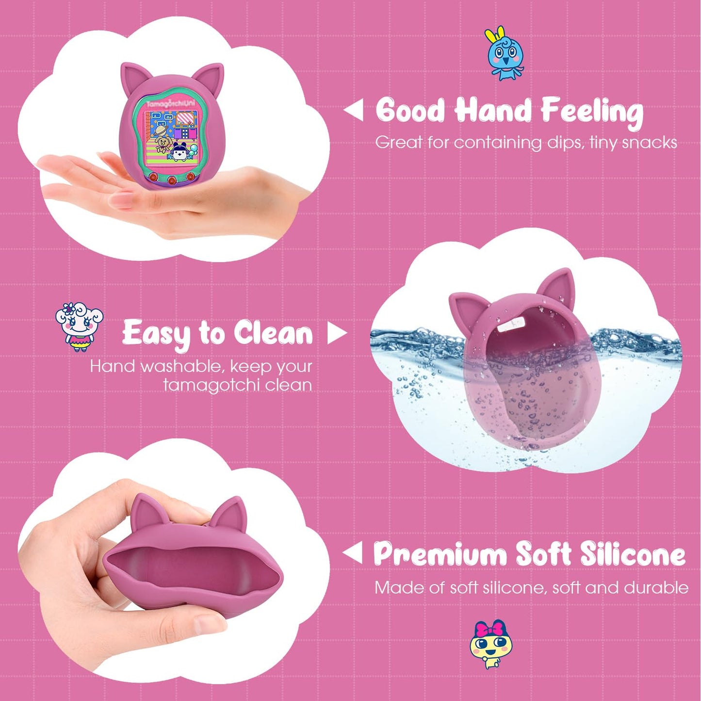 Winceed Silicone Case For Tamagotchi Uni, Protective Cover For Tamagotchi Uni Protector Skin With Hand Strap (Pink)