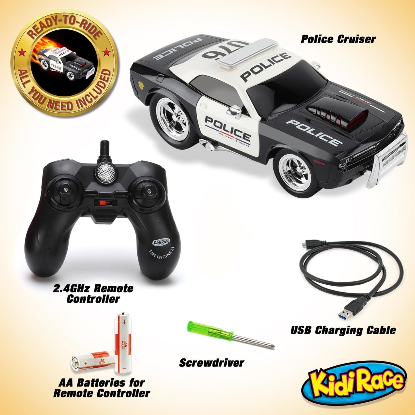 Rechargeable Police Car Remote Control Toy for Kids, Hobby Rc Cars Toys with Lights and Siren - Birthday Gift Ideas for Boy Age