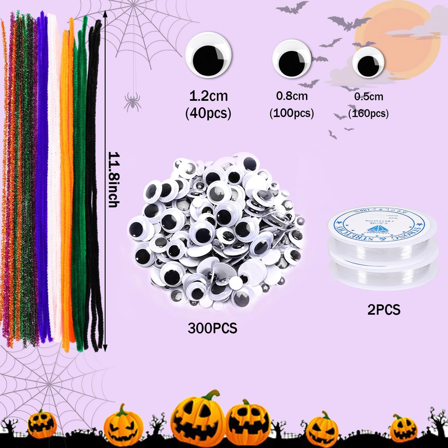 UPINS 550PCS Valentines Day Pipe Cleaners Set Including 5 Colors of Chenille Stems 4 Sizes of Wiggle Googly Eyes for Valentine