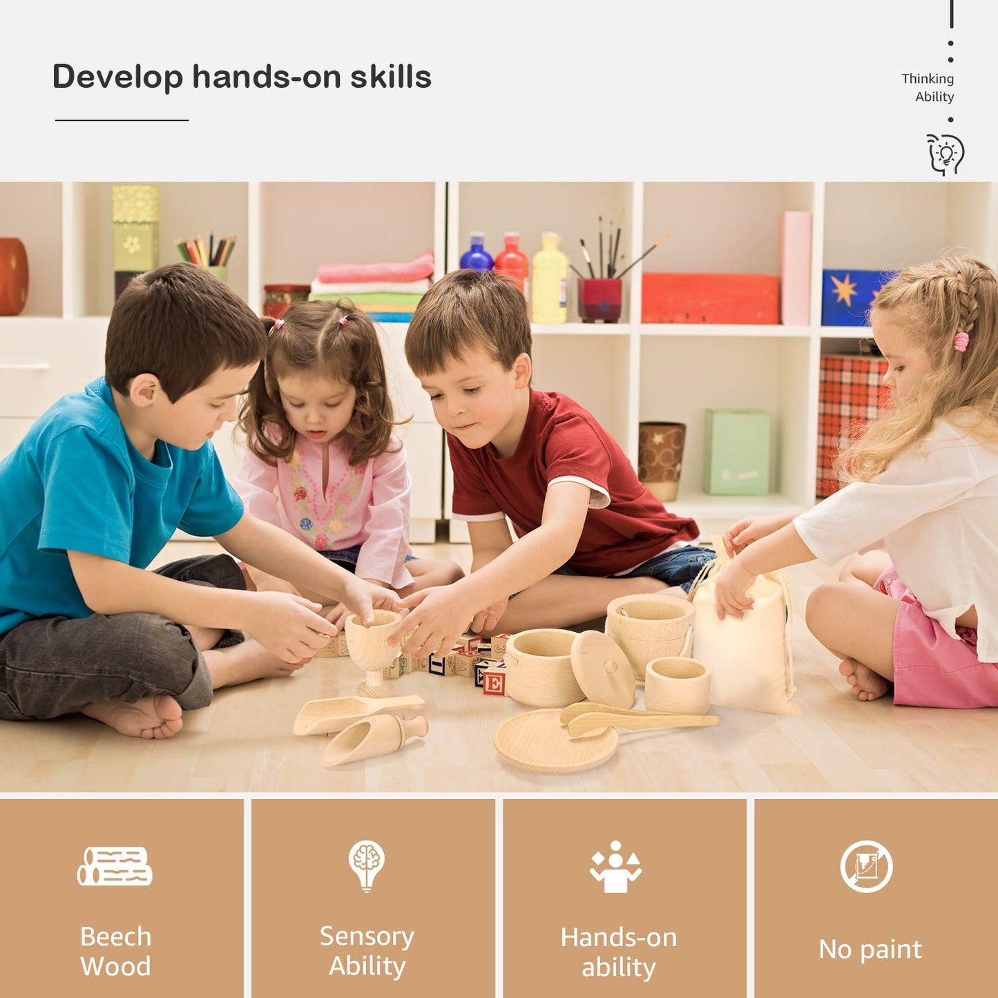 Mont Pleasant Montessori Toys Sensory Bin Toys For Toddlers Set Of 9 Wooden Waldorf Toys Wooden Scoops And Tongs For Transfer Work And Fine Motor Skills Development