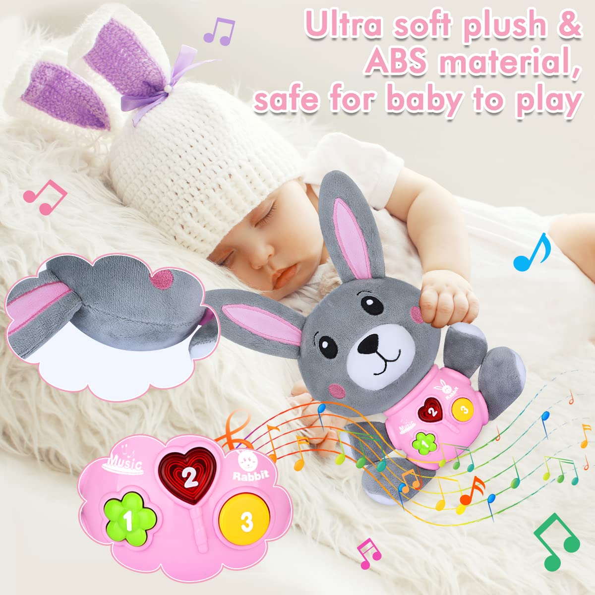 Aodesem Baby Toys 6 To 12 Months - Musical Infant Baby Toys 0-6 Months Newborn Plush Rabbit Toys - Light Up Baby Toys For 1 Year