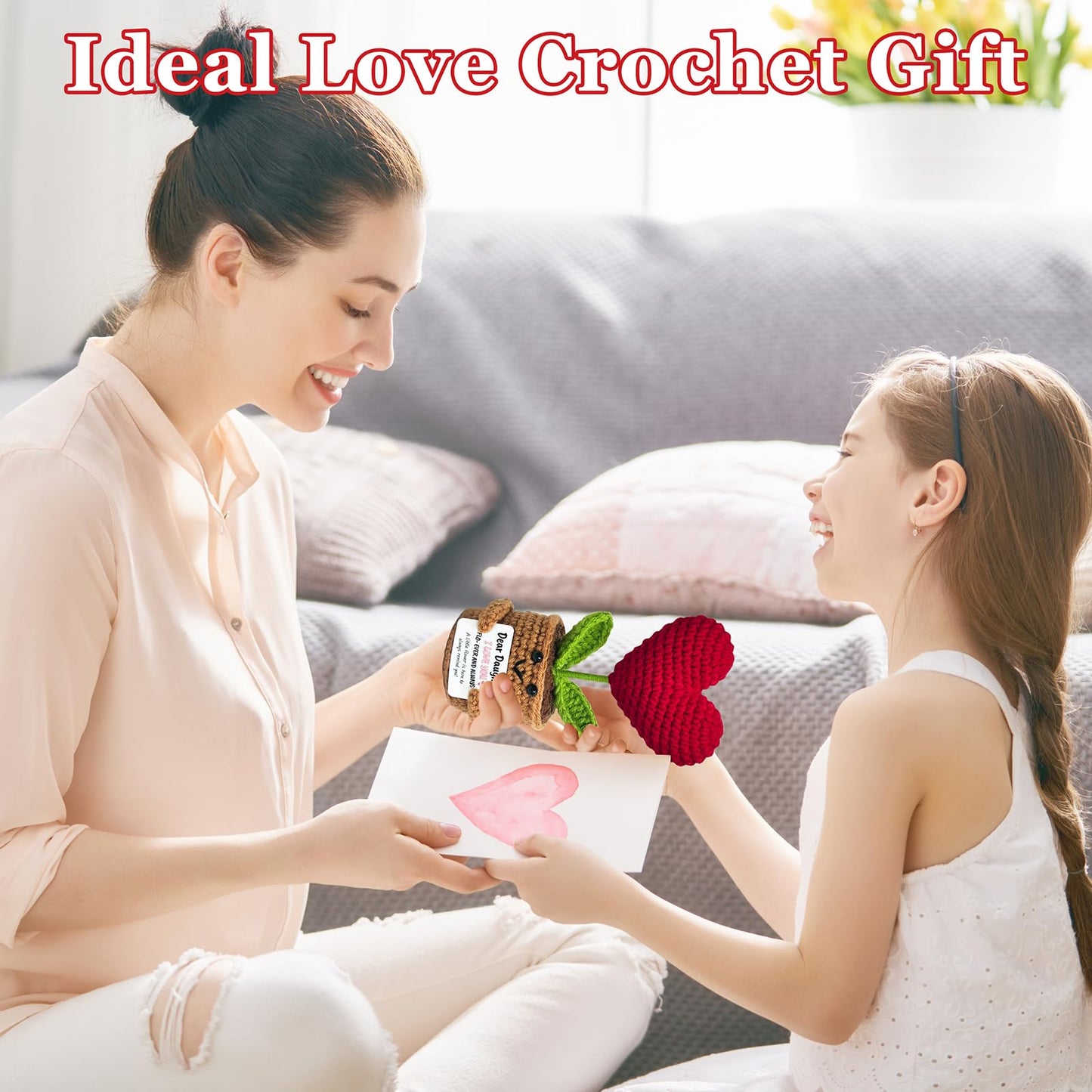 GiftsFU Crochet Heart Flower Animal - Red Yarn Gift for Teen Girls, Birthday, Graduation, Christmas