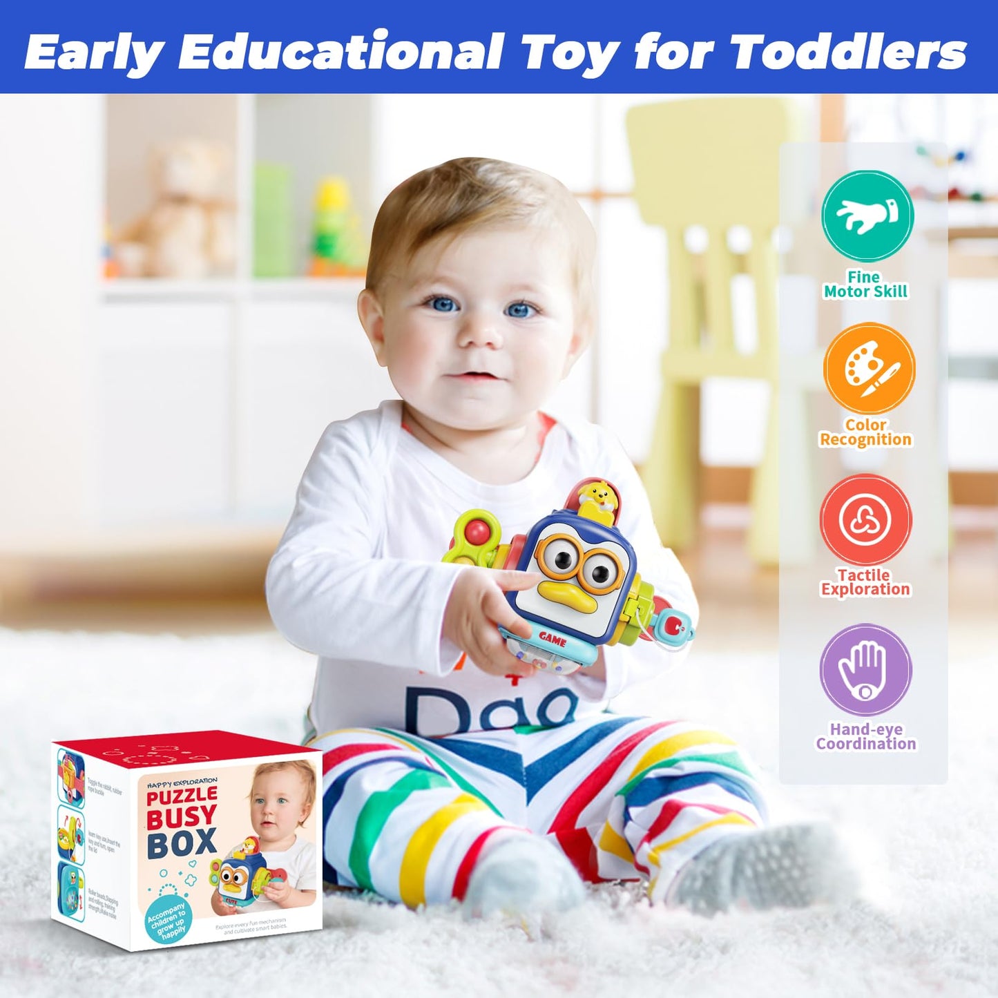 Moontoy Activity Busy Cube Toddlers 1-3, Sensory Montessori Toys For 1 Year Old Boy Baby Toys 12-18 Months Stocking Stuffers, Airplane Travel Fidget 1St Birthday Valentines Gift Easter Basket Stuffers
